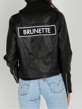 brunette the label black vegan leather moto bike jacket